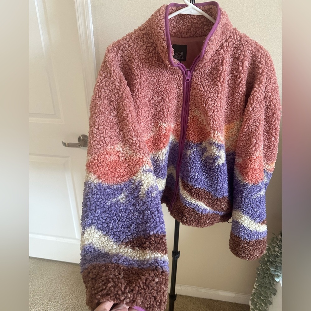 Wild Fable Full Zip Teddy Sherpa Pink Landscape Jacket - Picture 5 of 11
